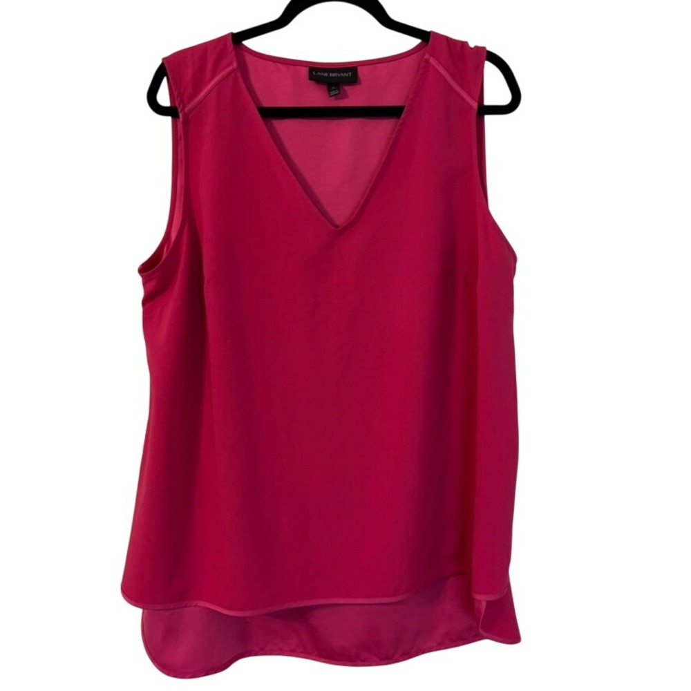 Lane Bryant Magenta Pink Sleeveless V-Neck High-Low Blouse Womens 14 Resortwear